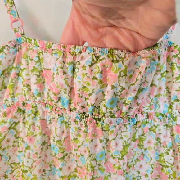 Forever 21 Y2K Babydoll Top Juniors M Dainty Pastel Floral Print Crochet Accent - Picture 6 of 11